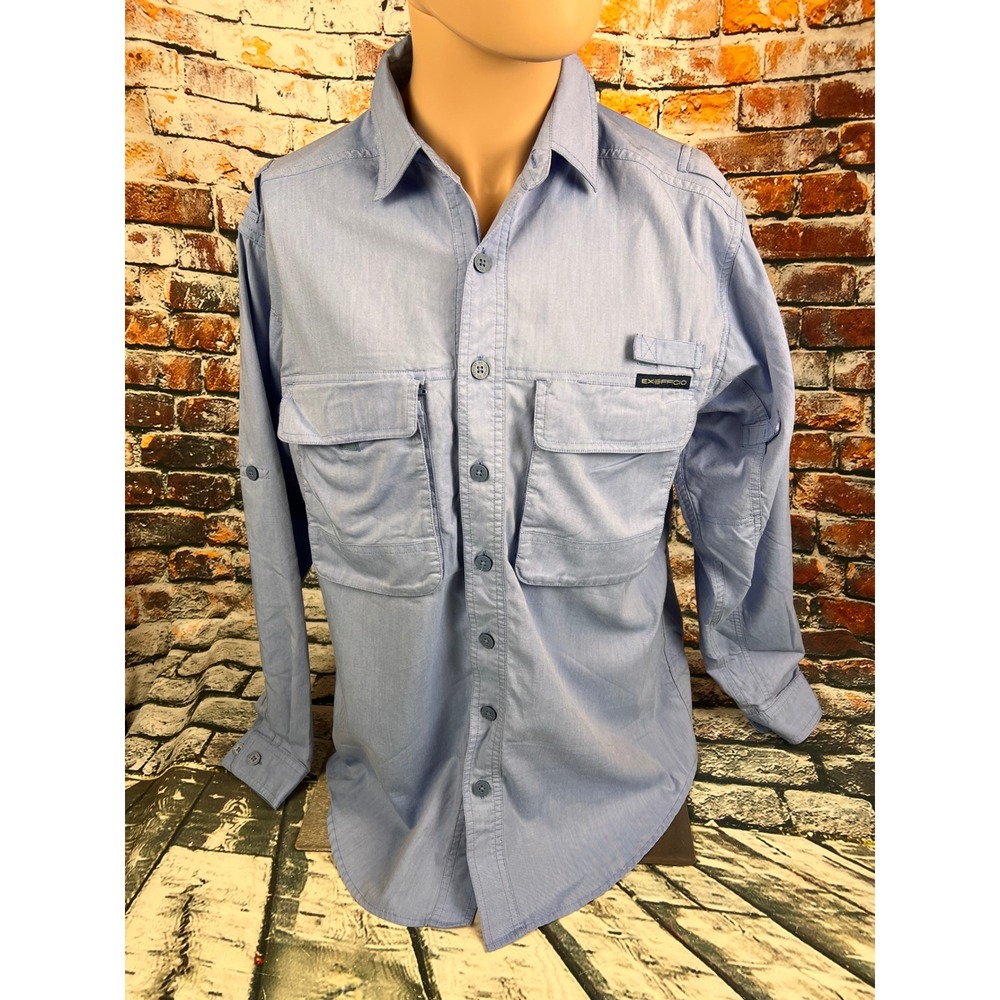ExOfficio Adventure Mens Medium Blue Long Sleeve Vented Fishing Hiking Shirt